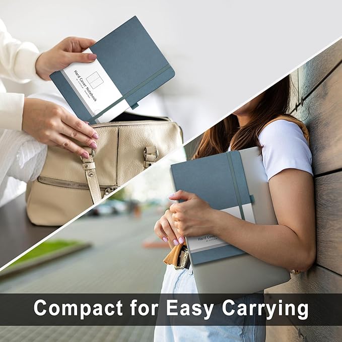 AHGXG Bullet Dotted Journal - 320 Numbered Pages Dot Grid Notebook A5 Thick Journal, 100gsm Thick Dotted Paper, Leather Hardcover,Inner Pocket, 5.75'' × 8.38'' - GrayBlue-DeskLoop Office