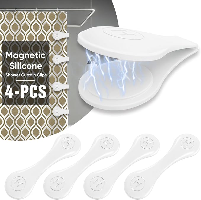 4-Pack Magnetic Silicone Shower Curtain Clips, Keep Liner Closed, one-hand by TRIMENGO