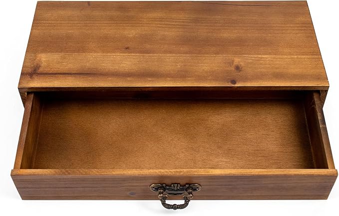 Office Desk Organizer with Drawers Light Brown Vintage Wood Desktop Storage Box - Image 2