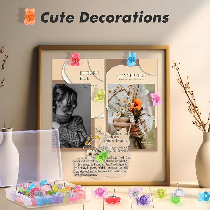 36 Pieces 9 Colors Fun Push Pins, Cute Bears Push Pins, Decorative Thumb Tacks - Image 7