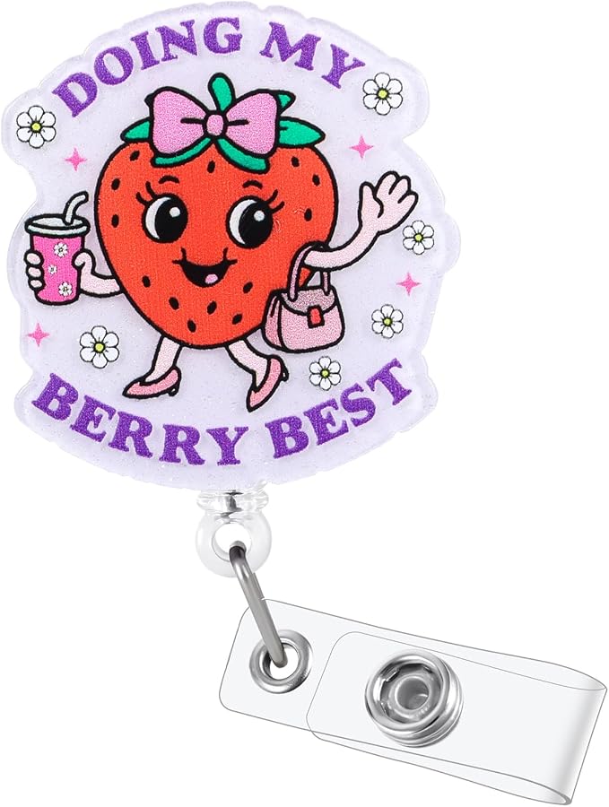 Doing My Berry Best Cute Strawberry Badge Reel, Retractable ID Card Badge by BVIIE