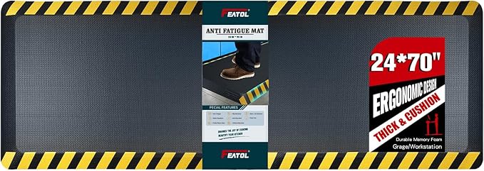 FEATOL Anti Fatigue Mats Industrial 4 Packs, Ergonomic Standing Floor Mat for Work for Stand, Black with Yellow Border Safety 24" x 70"-Support for Leg & Back Pain-DeskLoop Office