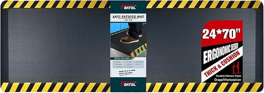 FEATOL Anti Fatigue Mats Industrial 4 Packs, Ergonomic Standing Floor Mat for Work for Stand, Black with Yellow Border Safety 24" x 70"-Support for Leg & Back Pain-DeskLoop Office