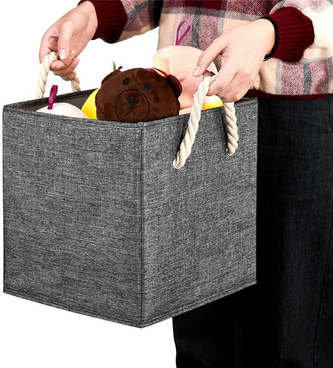 10.5 Inch Fabric Storage Boxes Bins and Cubes - Foldable Storage Basket with Grey Inserts, Package of 6-DeskLoop Office