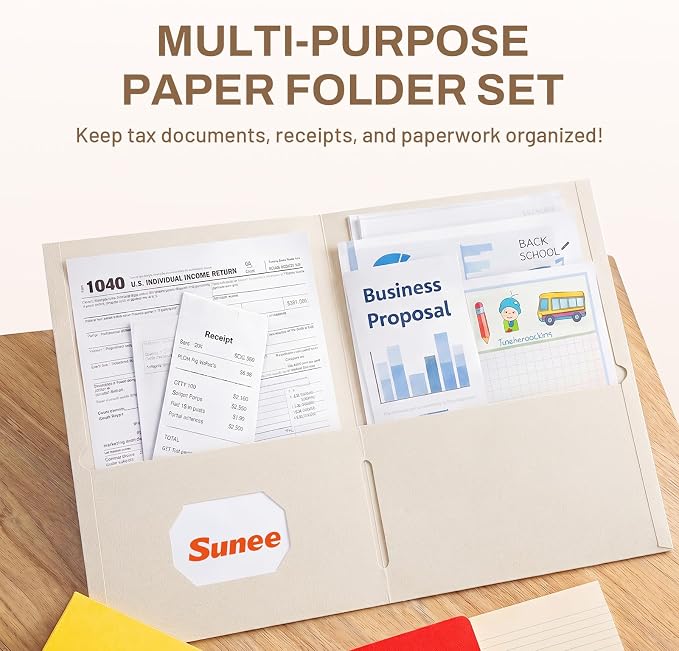 SUNEE Folders with Pockets, 2 Pocket Folders Fit Letter Size, Paper File Folder - Image 2