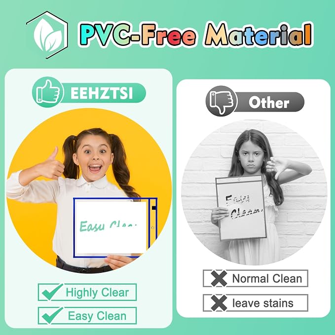 50 Packs Dry Erase Pocket Sleeves, Reusable Clear Plastic Classroom Sleeves - Image 5