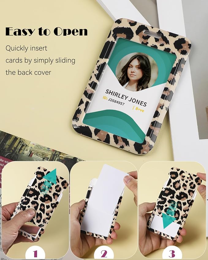 Uniclife Fashionable Sliding ID Badge Holder Leopard Print Plastic Card Holder - Image 3