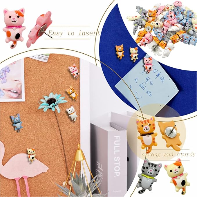 30 pcs Cute Cat Push Pin Decorative Thumb Tacks Animal Push Pins - Image 3