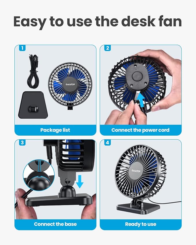 Gaiatop USB Desk Fan, Small But Powerful, Personal Portable Quiet 3 Speeds - Image 8