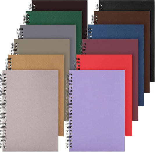 12 Pack Small Spiral Notebook A5 Lined College Ruled Spiral Journal Notebook 5.5 x 8.3 Inch Kraft Cover, 120 Pages for Work Students Office Business(Dark Color)-DeskLoop Office