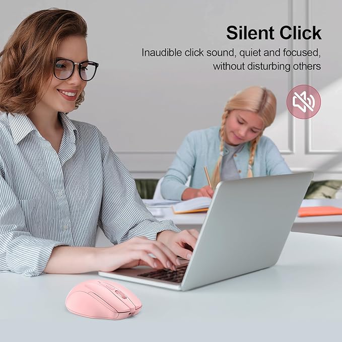 TECKNET Wireless Mouse (BT5.0/3.0 & 2.4G) Rechargeable 4800 DPI Silent USB A & Bluetooth Mouse 6 Buttons, Wide Compatibility - Pink-DeskLoop Office