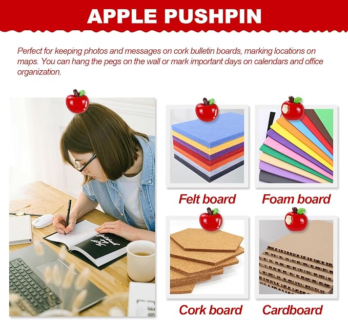 50 Pack Bite Apples Decorative Push Pins, Thumb Tacks - Image 4