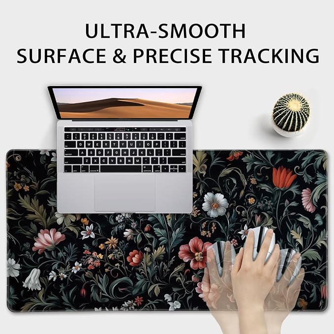 Dark Floral Pattern Large Gaming Mouse Pad 31.5"x15.7"｜XXL Desk Mat, Non-Slip - Image 5