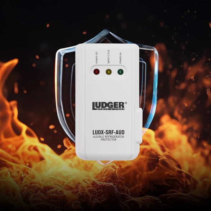 Ludger Power Surge Protector for Appliances (LUDX-SRF-AUD), ETL Certified, Appliance Surge Protector Refrigerator 90 Degrees, Connects to All Types of AC, Unique Side Socket, Audible Alarm-DeskLoop Office