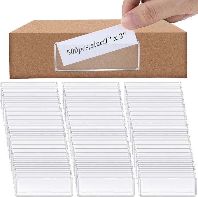 Meanplan 500 Pcs Label Holder Self Adhesive Clear Pocket 3x1 Inch Plastic Shelf by Meanplan