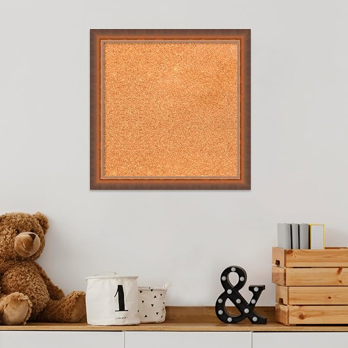 Amanti Art Natural Cork Board for Wall, 16x16 Vision Board with Bronze Frame, Small Corkboard Office Decor for Home Organization, Modern Corkboard Pinboard to Display Items for Home Organization in-DeskLoop Office