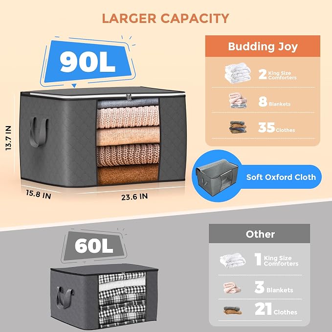 Large Storage Bags, 8 Pack Clothes Storage Bins Foldable Closet Organizers - Image 2