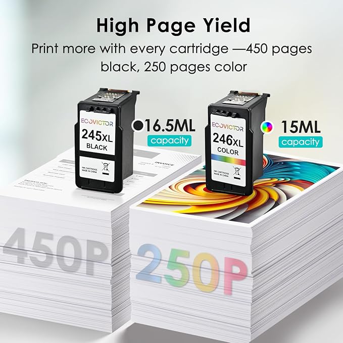 Eco-Friendly Ink Cartridge Replacement for Canon 245XL 246XL Black and Color Combo 2 Pack 245 246 PG-245 CL-246 XL for PIXMA TR4520 TR4522 TR4500 TS3320 MX492 MG2522 MG2920 MG3029 Printer-DeskLoop Office