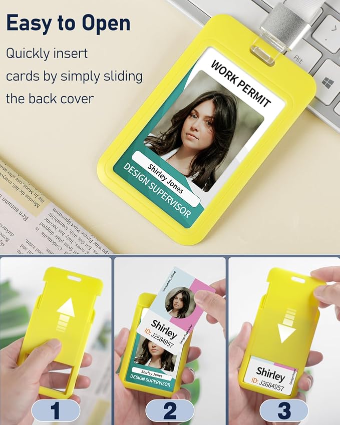 Uniclife 3 Pack Sliding ID Badge Holder Vertical Hard Plastic Case - Image 6