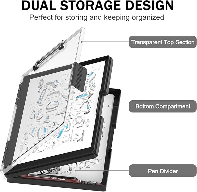 Rimilak Plastic Clipboard with Storage, Side Opening with 2 Compartment - Image 3