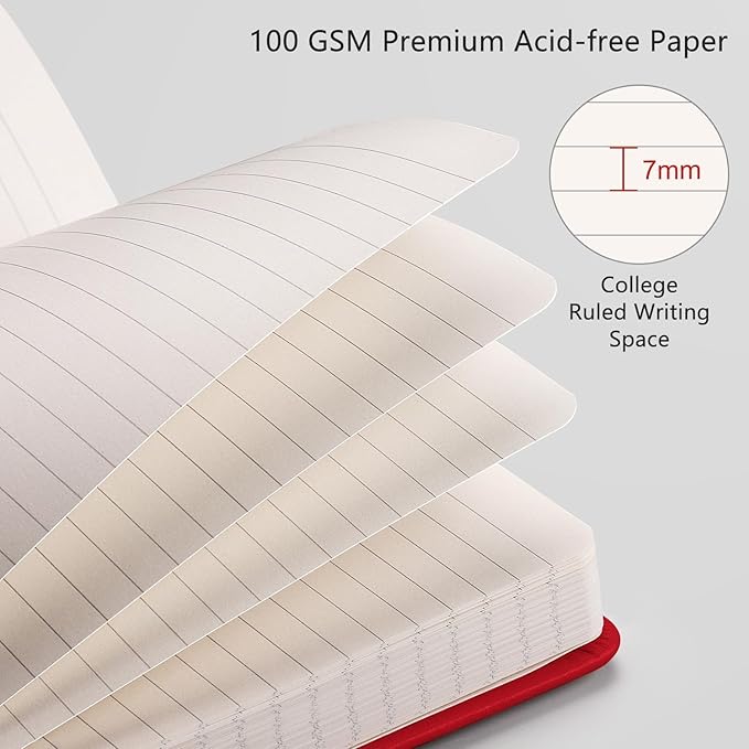 RETTACY Lined Journal Notebook, 2-Pack, 192 Numbered Pages per Pack, A5 Medium Size (5.7'' x 8.3''), for Men & Women, Writing, Work, Leather Hardcover, 100 GSM Thick Paper (Black & Red)-DeskLoop Office