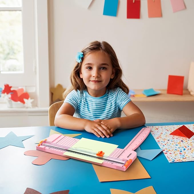 WORKLION Straight Paper Cutter For crafting – Pink 12 Inch Paper Trimmer With Security Safeguard and Side Ruler, Perfect for Cardstock, Coupon,Photos and Crafting Paper.-DeskLoop Office