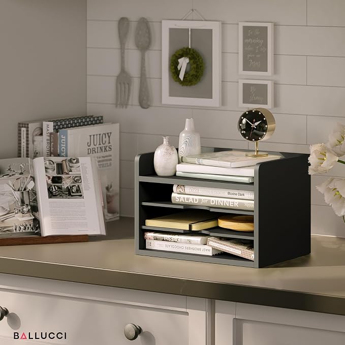 Ballucci File Organizer, 4-Tier Office Desk Organizer, Open Top Wood Paper - Image 7