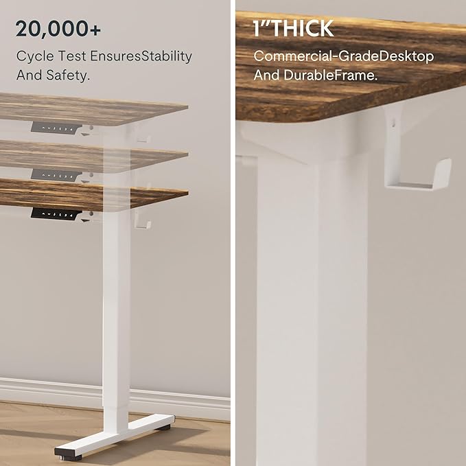 FLEXISPOT EN1 One-Piece Standing Desk, 55 x 28 Electric Height Adjustable Sit Stand Desk for Home Office (White Frame + 55" Rustic Top, 2 Packages)-DeskLoop Office