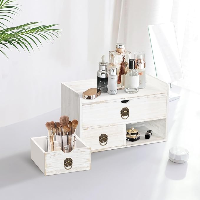 Wood Desk Organizer with Drawer, Tabletop Storage Organization Box - Image 8