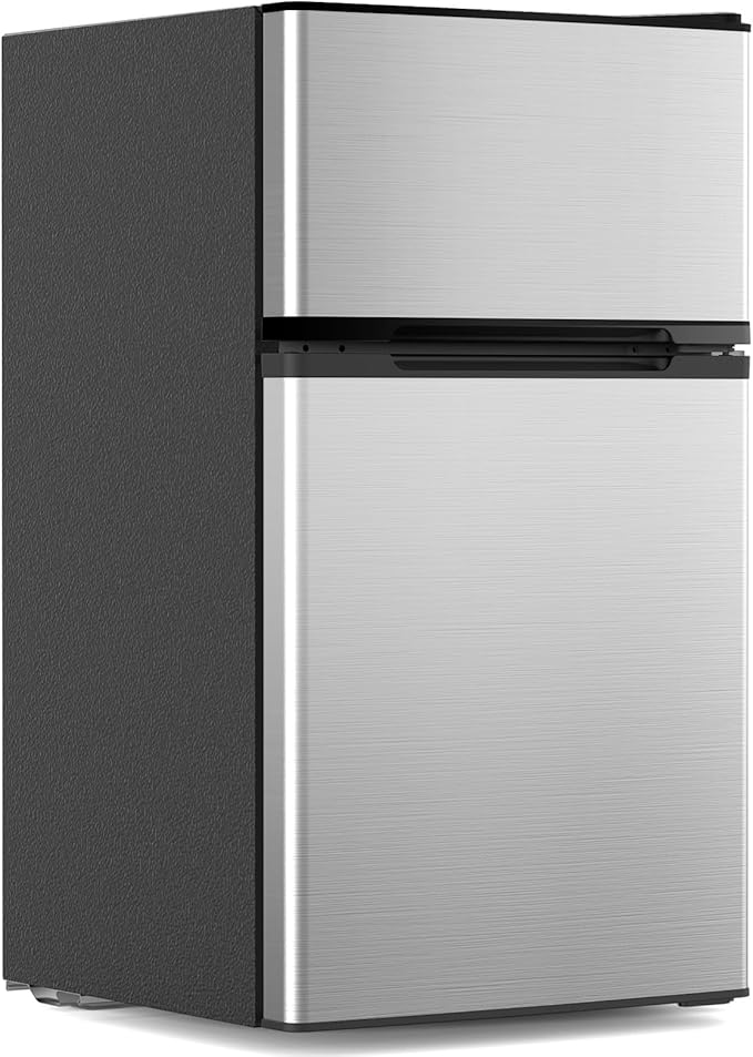 3.1 Cu.Ft Mini Fridge with Freezer, 2 Door Compact Refrigerator, Mini Fridge with Adjustable Removable Glass Shelves for Bedroom, Office, Dorm or Apartment, Stainless Steel-DeskLoop Office