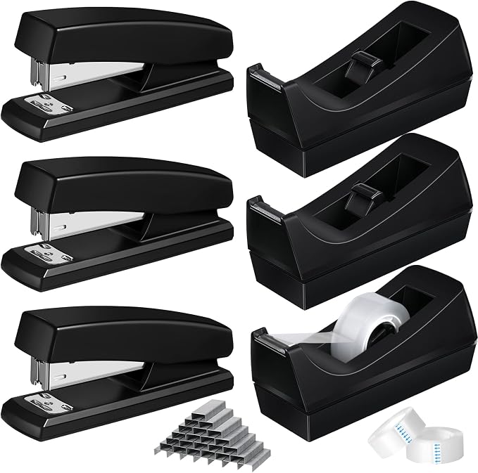 6 Pcs Tape Dispenser Staplers for Desk by Leinuosen