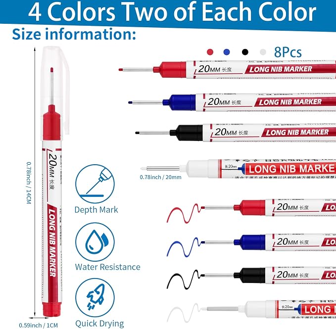 8 PCS Long Head Deep Hole Marker Pens, 20mm Long Nib Marker, Longs Nose Markers - Image 2