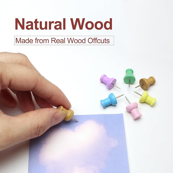 Colorful Wood Push Pins, Decorative Wooden Thumb Tacks - Image 4