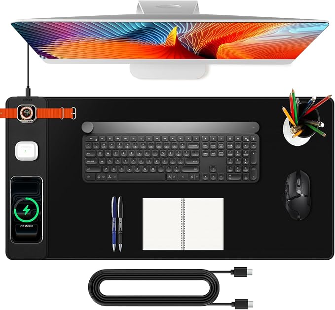 Mouse Pad with Magnetic Wireless Charging, Large Desk Mat, Non-Slip Mouse Mat by miroddi