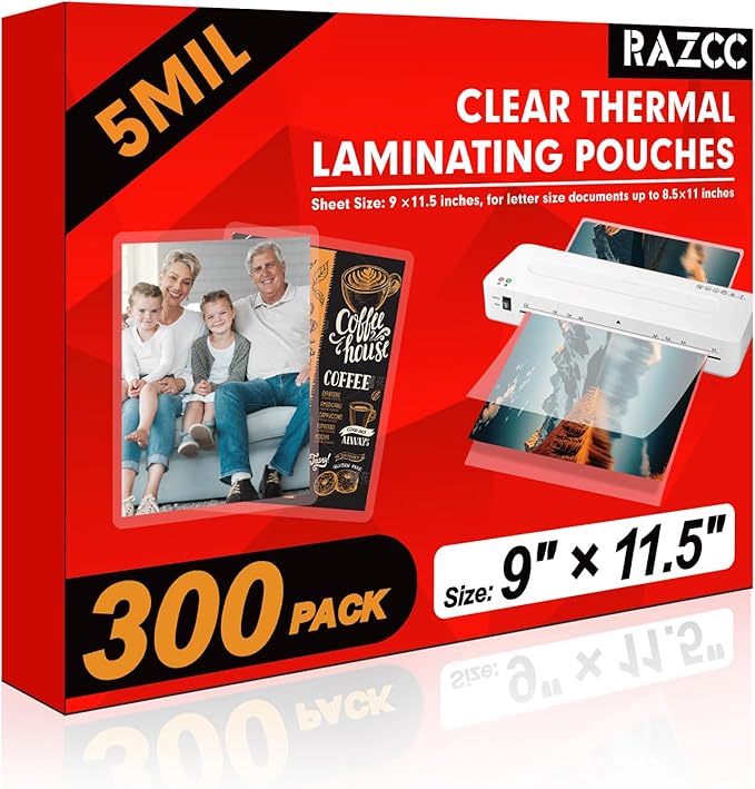 Laminating Sheets, 300 Pack Clear Thermal Laminating Plastic Paper Laminator Sheets, 9 x 11.5-Inch, 5mil, Ideal Office or School Supplies-DeskLoop Office