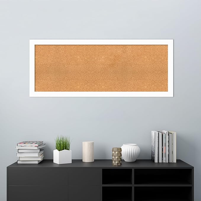 Amanti Art Natural Cork Board for Wall, 21x53 Vision Board with White Frame, Oversize Corkboard Office Decor for Home Organization, Casual Corkboard Pinboard to Display Items for Home Organization in-DeskLoop Office