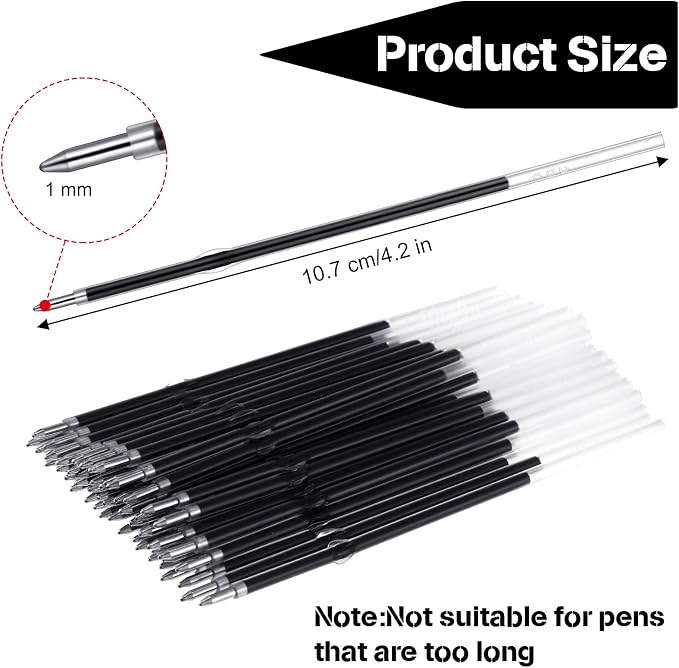 30 Piece Black Ink Pen Refills, 1 mm Ballpoint Refills Replacement Ballpoint - Image 3