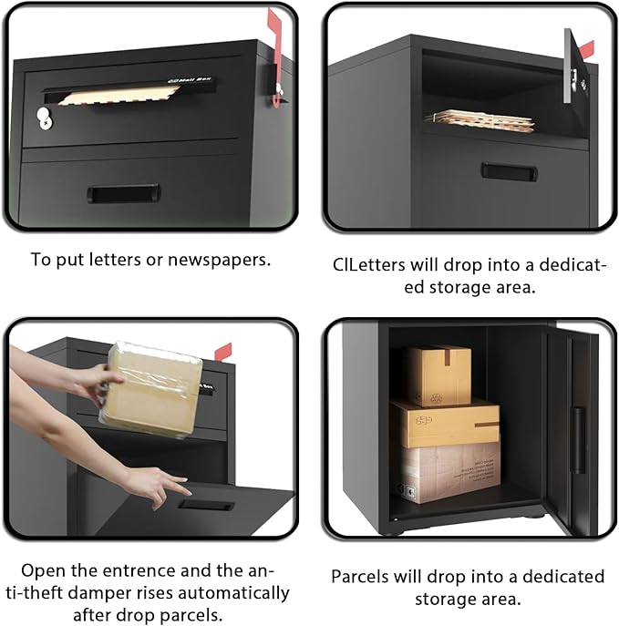 Package Delivery Boxes for Outside, Large Parcel Drop Boxes with Lock, Customize Address Stickers Package Drop Boxes for Outside is Waterproof,Package Delivery Box for Porch (Black，40"*17.7"*15 in)-DeskLoop Office