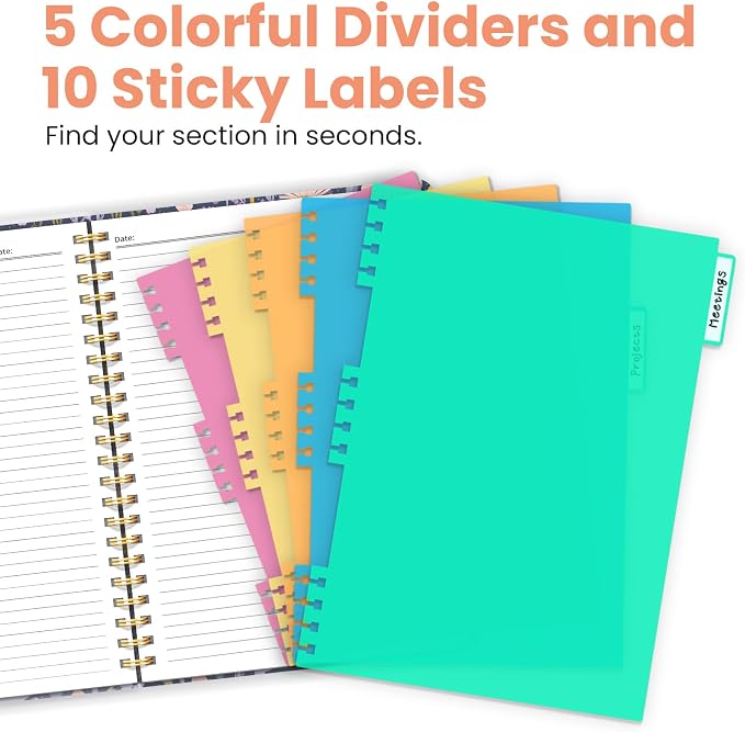 Large Spiral Notebook for Work, 8.5" x 11" Journal for Women, Cute 5 Subject - Image 3