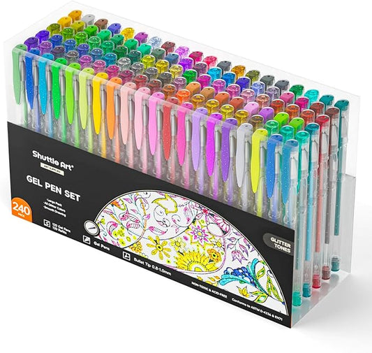 Shuttle Art 240 Pack Glitter Gel Pens, 120 Colors Glitter Gel Pen Set with 120 Refills for Adult Coloring Books Craft Doodling-DeskLoop Office