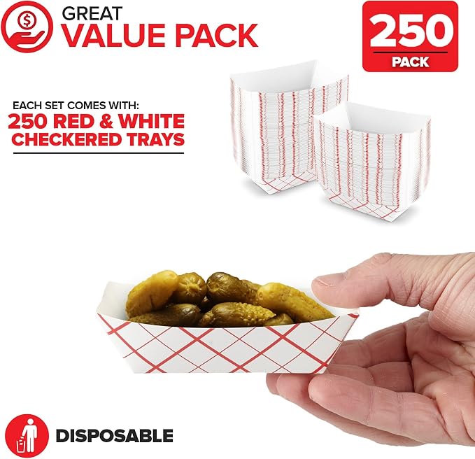 Mini Tiny Paper Food Boats .25 Lb Disposable Red & White Checkered Paper Food - Image 2