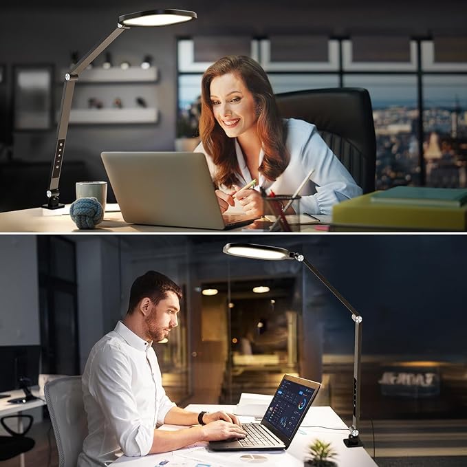 Led Desk Lamps for Home Office, Eye-Care Architect Light with Clamp, Dimmable Zoom Lighting with 3 Color Modes & 10 Brightness, Smart Computer Ring Light for Video Calls, Conference, Reading-DeskLoop Office