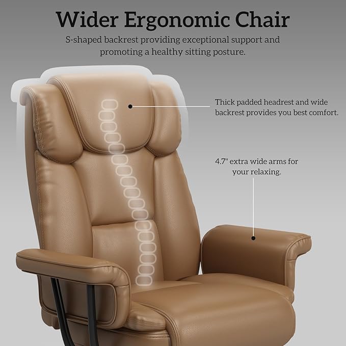 GYI Criss Cross Chair with Wheels, 160°Big and Tall Reclining Office Desk Chair with High Back, Wide Seat, Arms, Footrest, Brown-DeskLoop Office