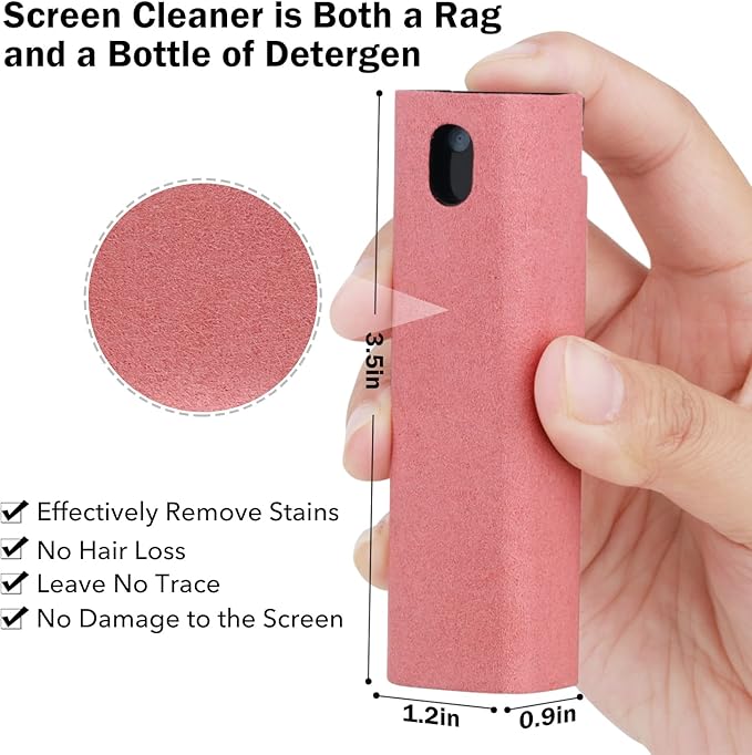 3 Pcs Fingerprint Proof Screen Cleaner, 3 in 1Touchscreen Mist Cleaner Spray Wipe Screen Cleaner Soft Fiber Flannel, Safe for All Phones Glasses Tablet Laptop TV Watch Screens (Pink)-DeskLoop Office