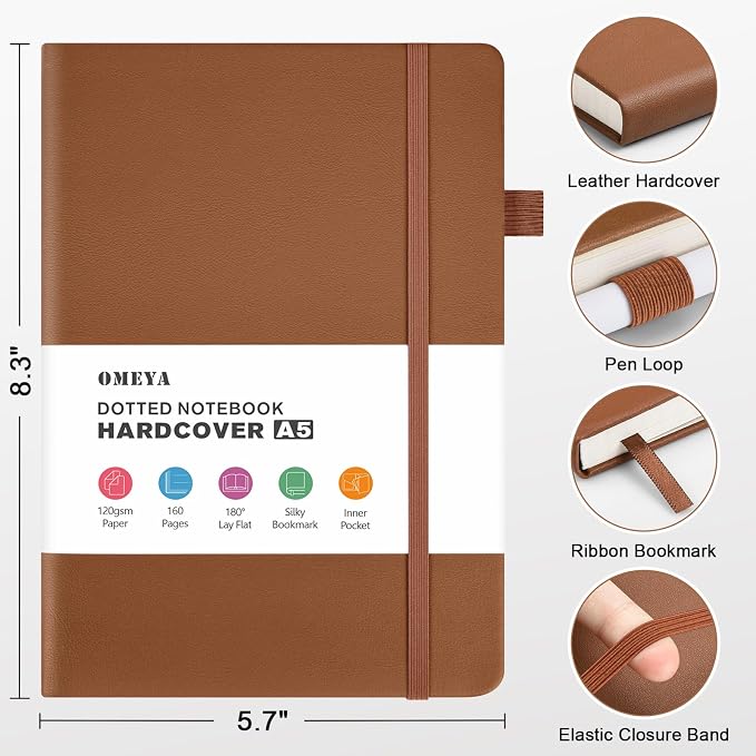 OMEYA Bullet Dotted Journal Notebook 4 Pack: 160 Pages Per Pack, A5 Medium Size - Image 2