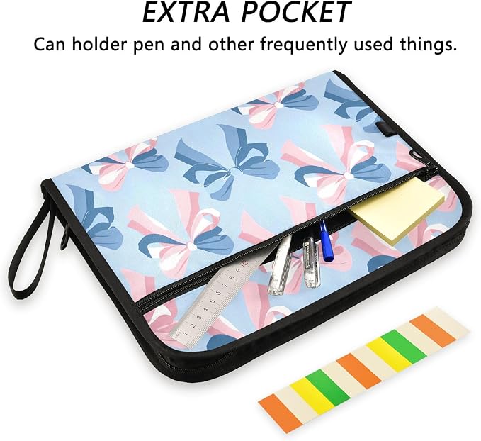 Expanding File Folder Pink Bow Blue Pattern Accordion File Organizer 13 Pockets - Image 6