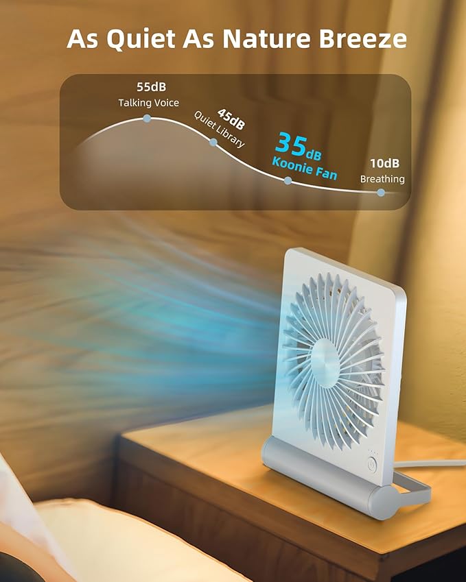 Koonie USB Fan, Strong Wind Quiet Small Desk Fan 220° Tilt Folding 3 Speeds - Image 5