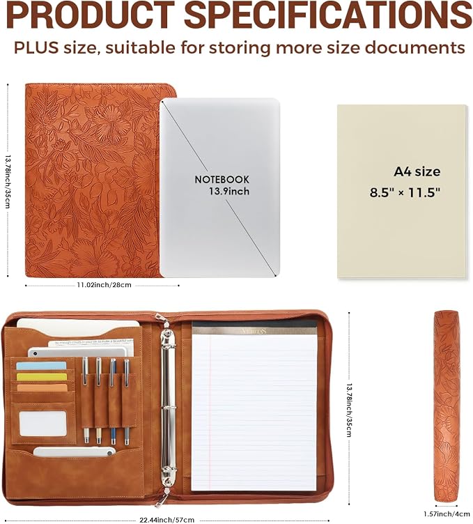Embossed Faux Leather Zippered Padfolio - Image 3