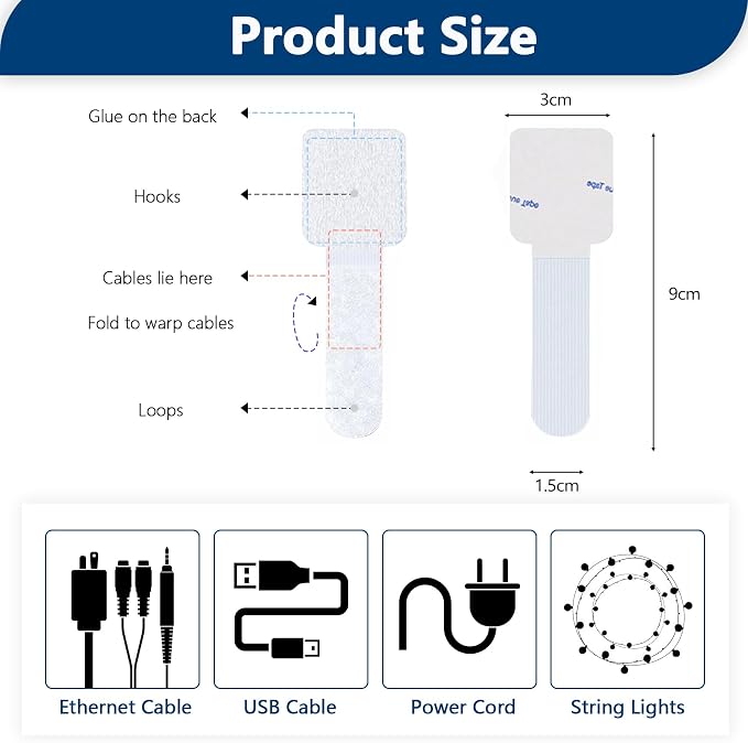 Abnii 50 PCS Hook and Loop Cable Ties, Under Desk Cable Management, Self - Image 3