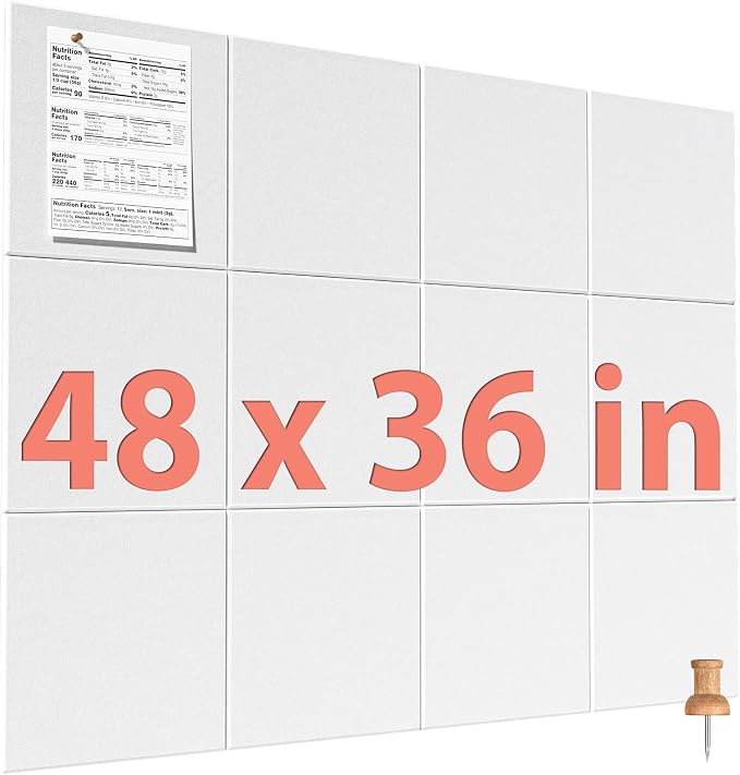MaxGear Felt Bulletin Board 48" x 36", 12 Pack 11.8" x 11.8" Wall Panels by MaxGear